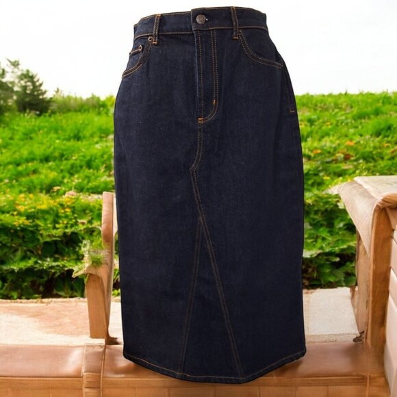 Rails Highland High-Waist Midi Denim Skirt Sz 28 Midnight Blues Color Wash NWOT - Picture 2 of 9